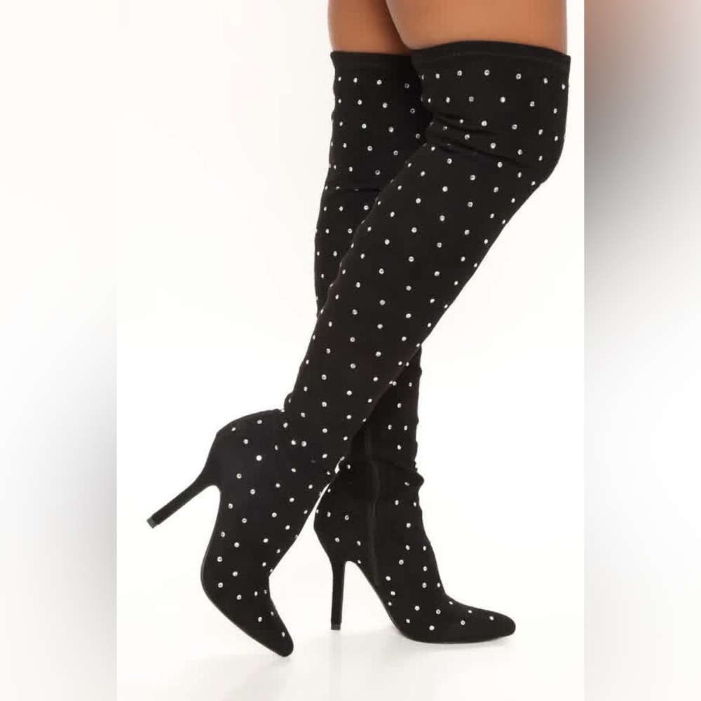 Black with rhinestones thigh high boots